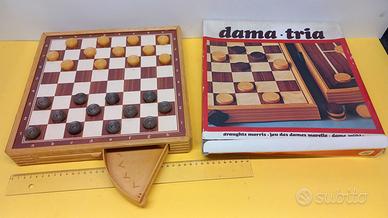 Gioco Dama Tria, vintage, completo di pedine, con