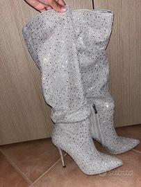Stivali brillantinati argento