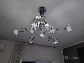 Lampadario con 10 fiori in vetro di Murano