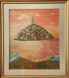 Dipinto Sassi di Matera con il mare