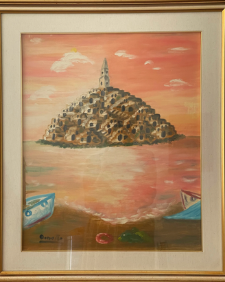 Dipinto Sassi di Matera con il mare