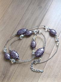 Collana Murano originale 47cm viola e argento - la