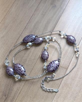 Collana Murano originale 47cm viola e argento - la