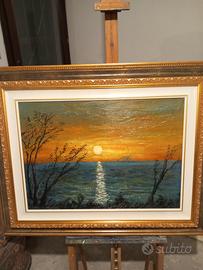 Quadro olio su tela 70x50 tramonto 