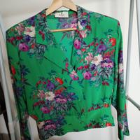 Camicia Vintage Anni 90 in Pura Seta Verde Floreal