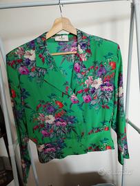 Camicia Vintage Anni 90 in Pura Seta Verde Floreal