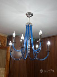 Lampadario in vetro di Murano blu