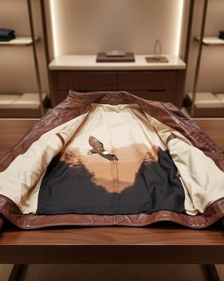 Giubbotto in Vera Pelle Marrone Taglia 50 Original