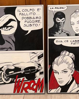 Coppia quadri Diabolik dipinti a mano Pop Art
