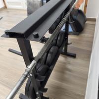 Rack, bilanciere, dischi in ghisa