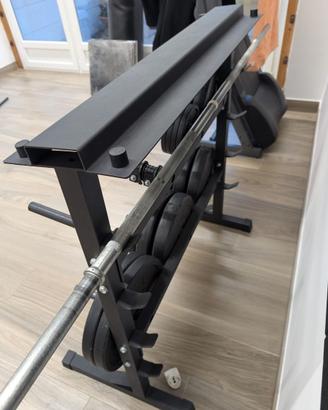 Rack, bilanciere, dischi in ghisa