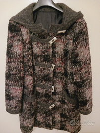 Giaccone donna in lana grigio con sfumature rosa