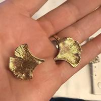 Orecchini vintage a foglia di Ginkgo in Oro 14 kt