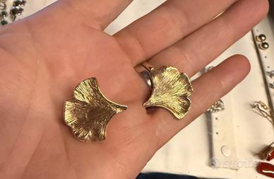Orecchini vintage a foglia di Ginkgo in Oro 14 kt