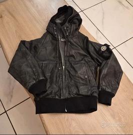 Stone island junior  bomber vera pelle badge ice