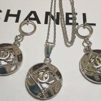 Collana Chanel con ciondolo orecchini argento CC