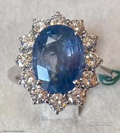 ANELLO ORO 18kt. DIAMANTI E ZAFFIRO CERT. 5,90