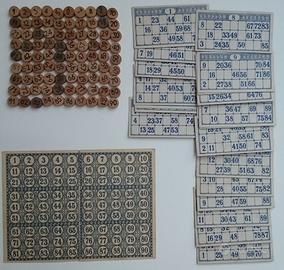 Tombola antica anni '50 con numeri in legno