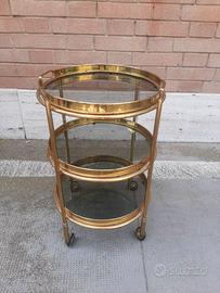 CARRELLO BAR ANNI 50/60 IN OTTONE CON 3 RIPIANI
