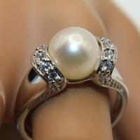 Splendido anello vintage argento perla pietre