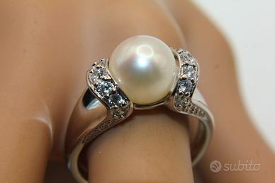 Splendido anello vintage argento perla pietre