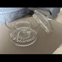 Biscottiera in vetro con scritte
