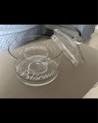 Biscottiera in vetro con scritte