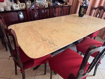 Tavolo in marmo con base legno e 6 sedie