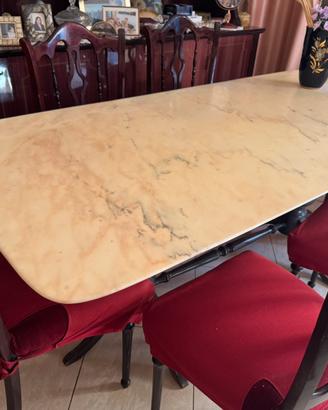 Tavolo in marmo con base legno e 6 sedie