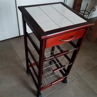 carrello cucina 4 cassetti - legno e ceramica