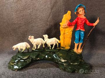 diorama presepiale con ponte pastore e tre pecore