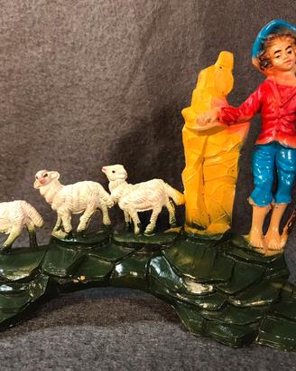 diorama presepiale con ponte pastore e tre pecore