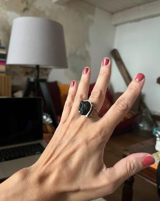 Anello argento con meteorite