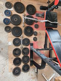 Manubri, bilanciere, dischi in ghisa, tower, panca