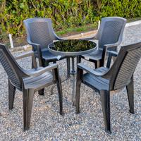 Tavolo in alluminio 60cm e 4 sedie nere da esterno