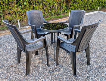 Tavolo in alluminio 60cm e 4 sedie nere da esterno