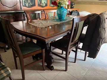 Tavola Classica con 6 sedie legno e stoffa
