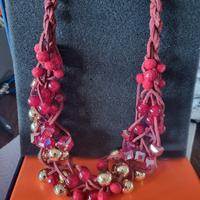 Collana perle rosse e dorate