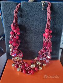 Collana perle rosse e dorate