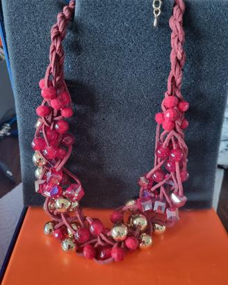 Collana perle rosse e dorate
