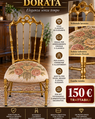 Titolo: Sedia Chiavari dorata vintage con seduta f