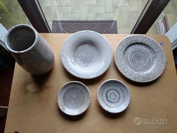 Vaso e piatti cercamica raku Raffaele Piccoli etc