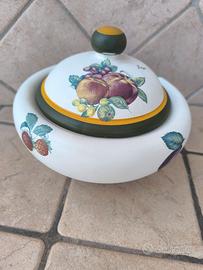 Biscottiera in ceramica decorata frutta coperchio