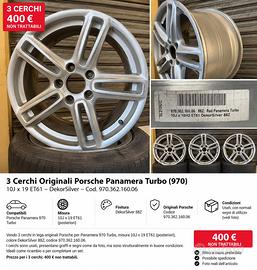 3 cerchi originali Porsche Panarema turbo 19”