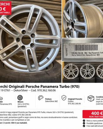 3 cerchi originali Porsche Panarema turbo 19”