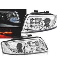 FARI PER AUDI A4 00-04 LUCI A TUBO LED CROMATE