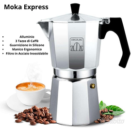 Caffettiera Moka da 3 Tazze in Alluminio e Acciaio