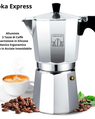 Caffettiera Moka da 3 Tazze in Alluminio e Acciaio