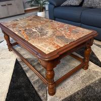 Tavolino da salotto, radica noce e marmo