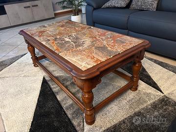 Tavolino da salotto, radica noce e marmo